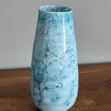 Blue speckled and marbled glass vase