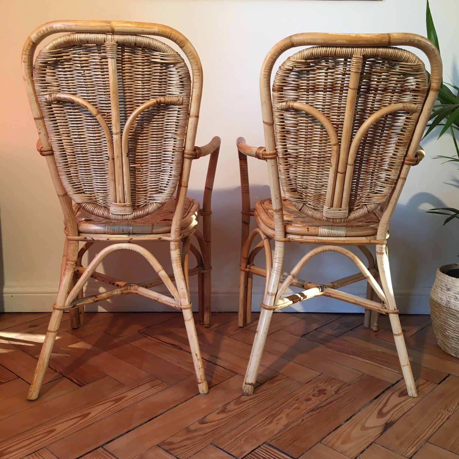 Lot of two light rattan chairs