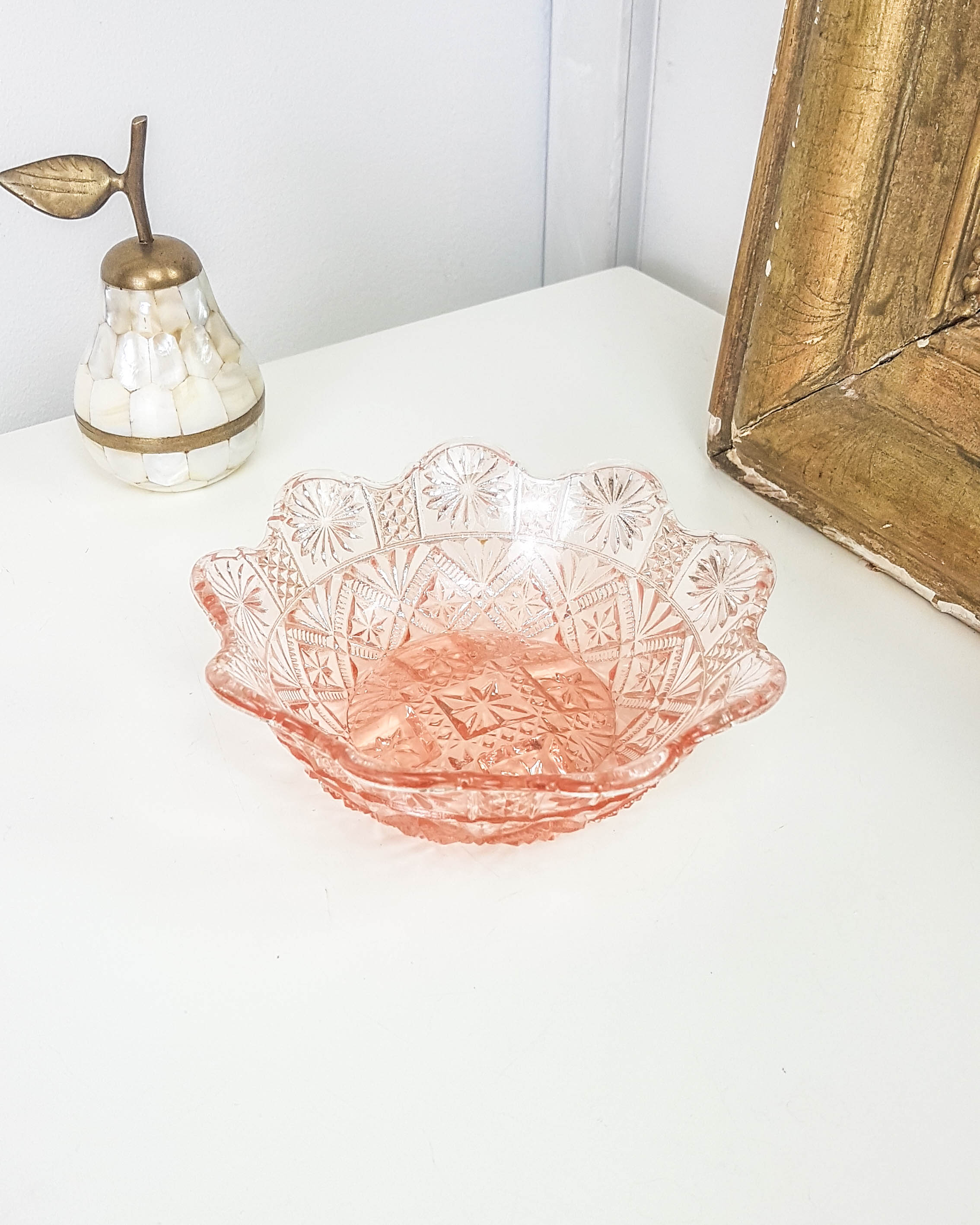 Vintage pink moulded glass bowl