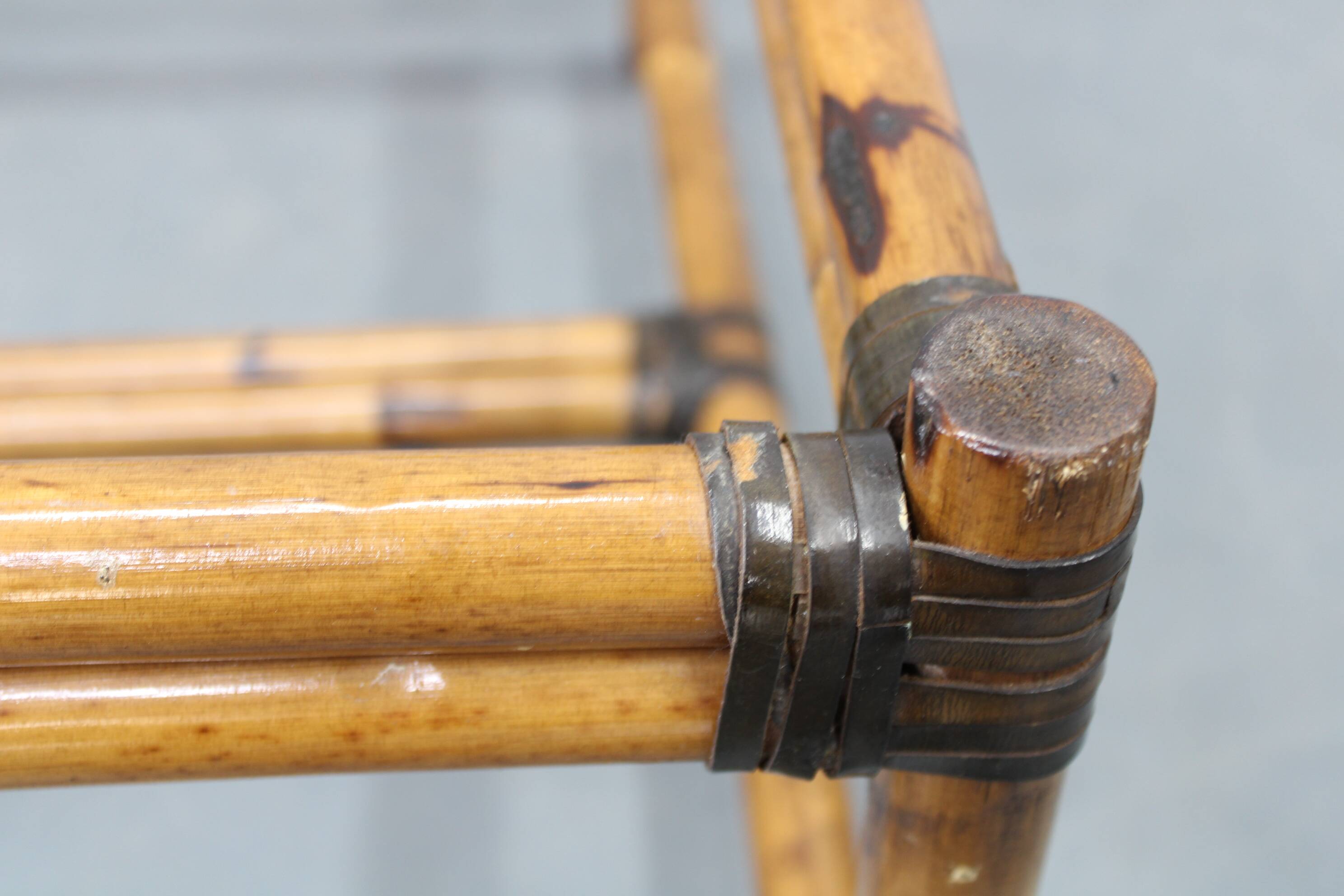 Vintage bamboo coffee table with smoked glass top