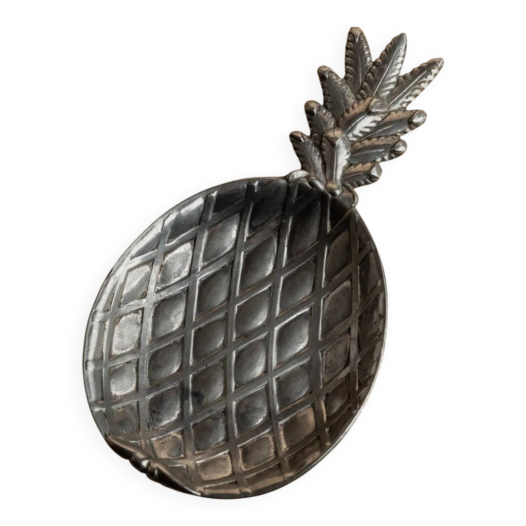 Silver-Plated Pineapple Bowl, 1960s Vintage Saladier in Metal, Tropical Centerpiece