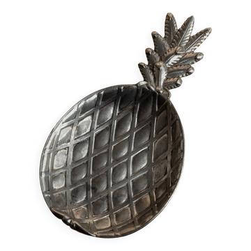 Silver-Plated Pineapple Bowl, 1960s Vintage Saladier in Metal, Tropical Centerpiece