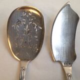 4 Serving cutlery in silver metal, model with crossed ribbons, Louis XVI style