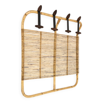 Italian rattan coat rack, 1960s