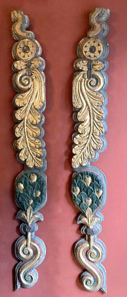18th Century Italian Handcarved Polychrome Painted Pilaster Friezes, Set of 2