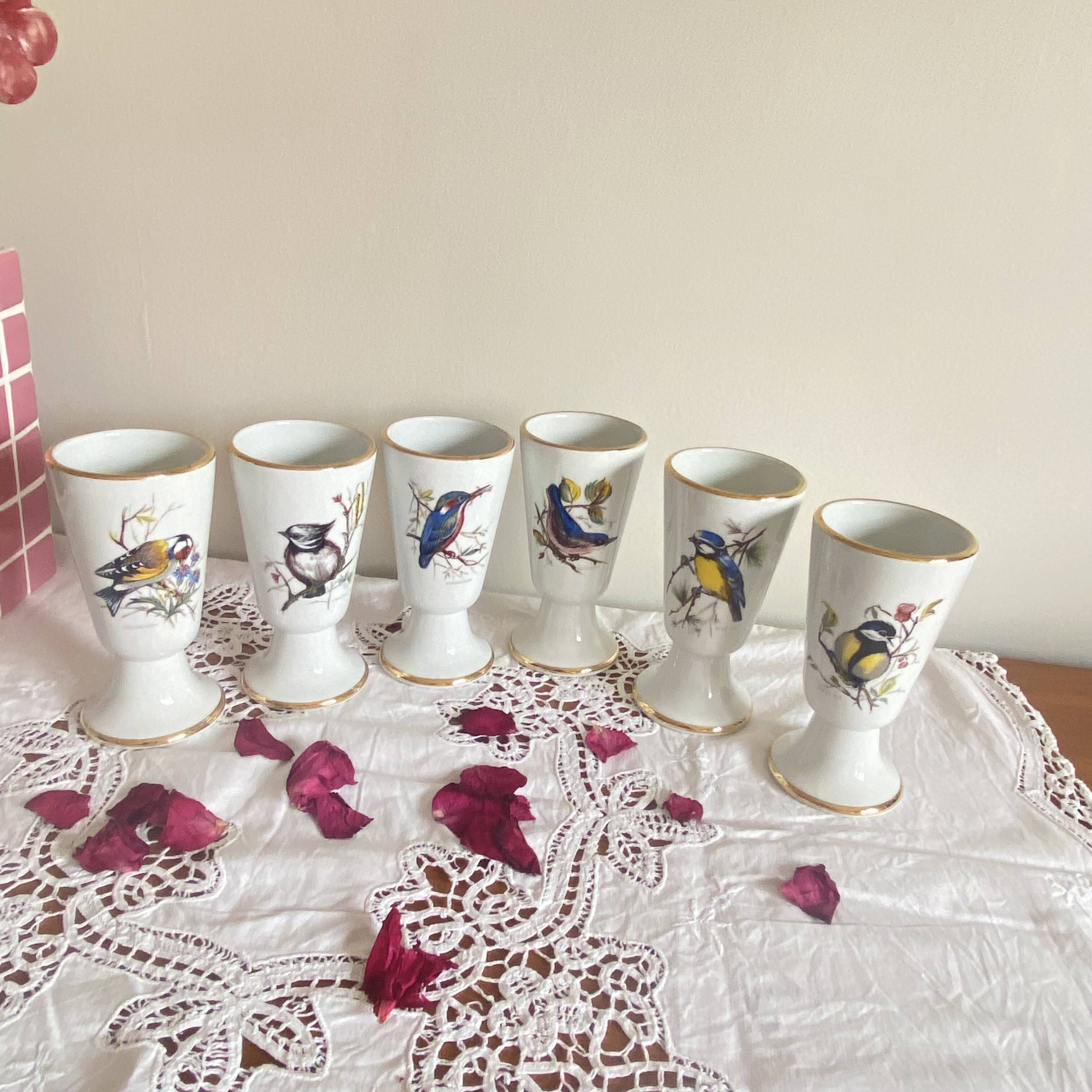 Set of 6 Mazagrans Birds Coffee Cup Mug Porcelain Limoges