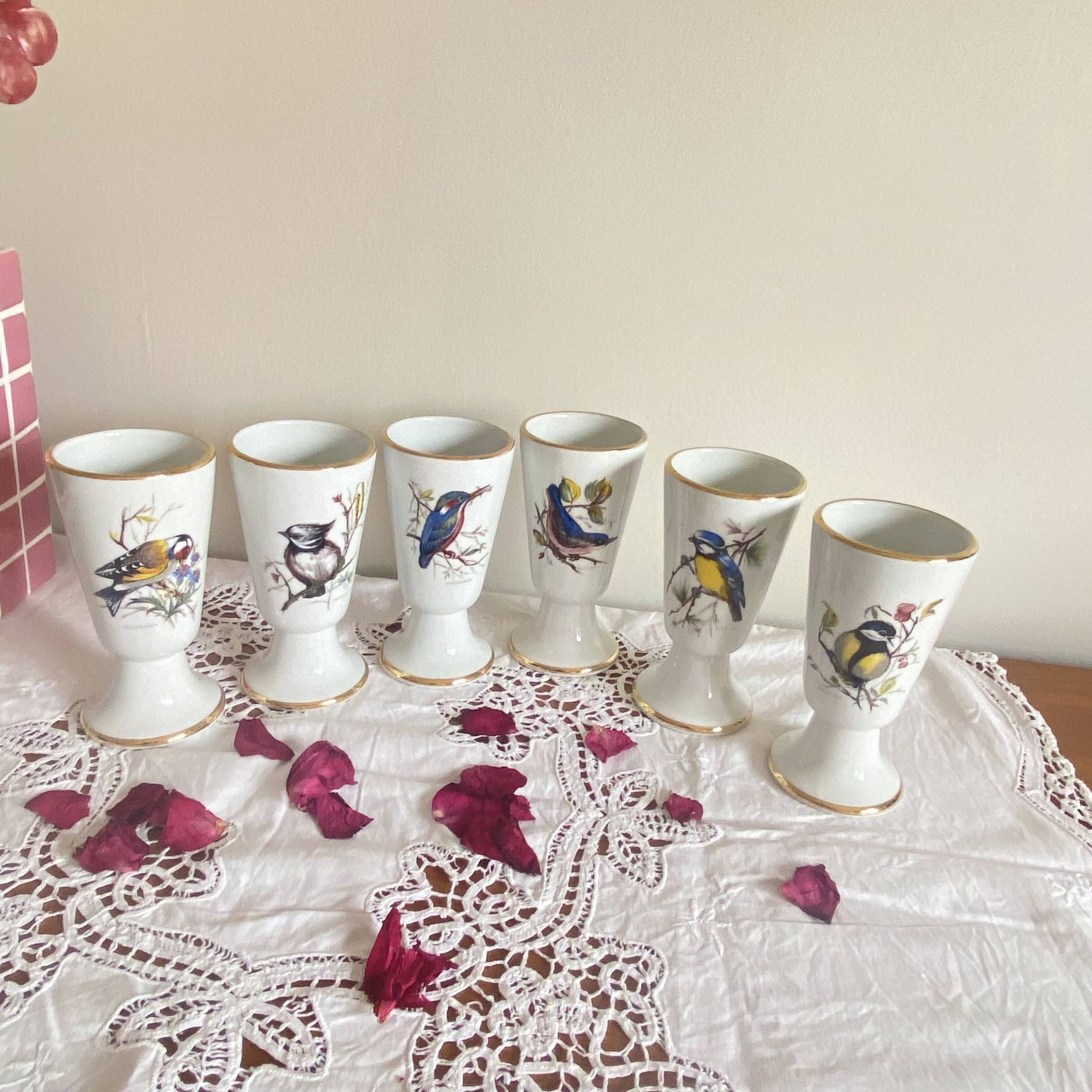 Set of 6 Mazagrans Birds Coffee Cup Mug Porcelain Limoges
