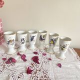 Set of 6 Mazagrans Birds Coffee Cup Mug Porcelain Limoges