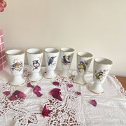Set of 6 Mazagrans Birds Coffee Cup Mug Porcelain Limoges
