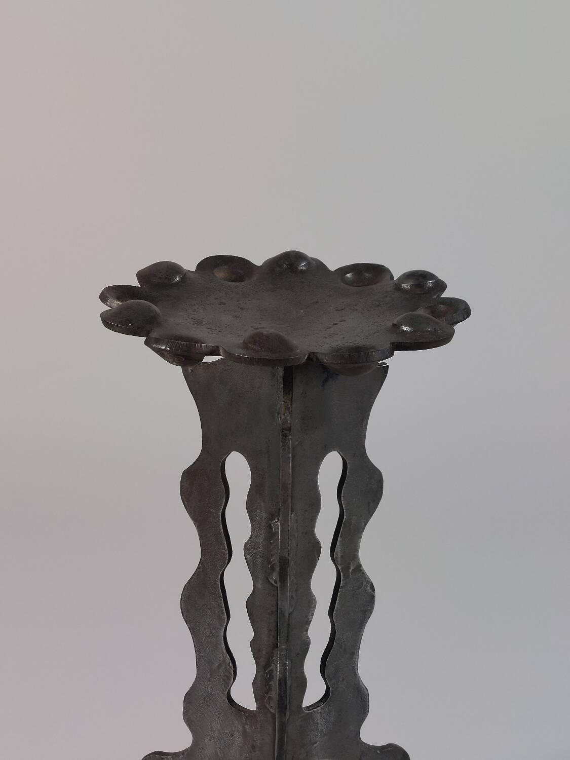 Brutalist column flower support, hand-forged and cut with a blowtorch, one of a kind.