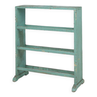 Industrial small mint-colored rack or bookcase with 4 shelves and beautiful patina, Belgium, 1920s