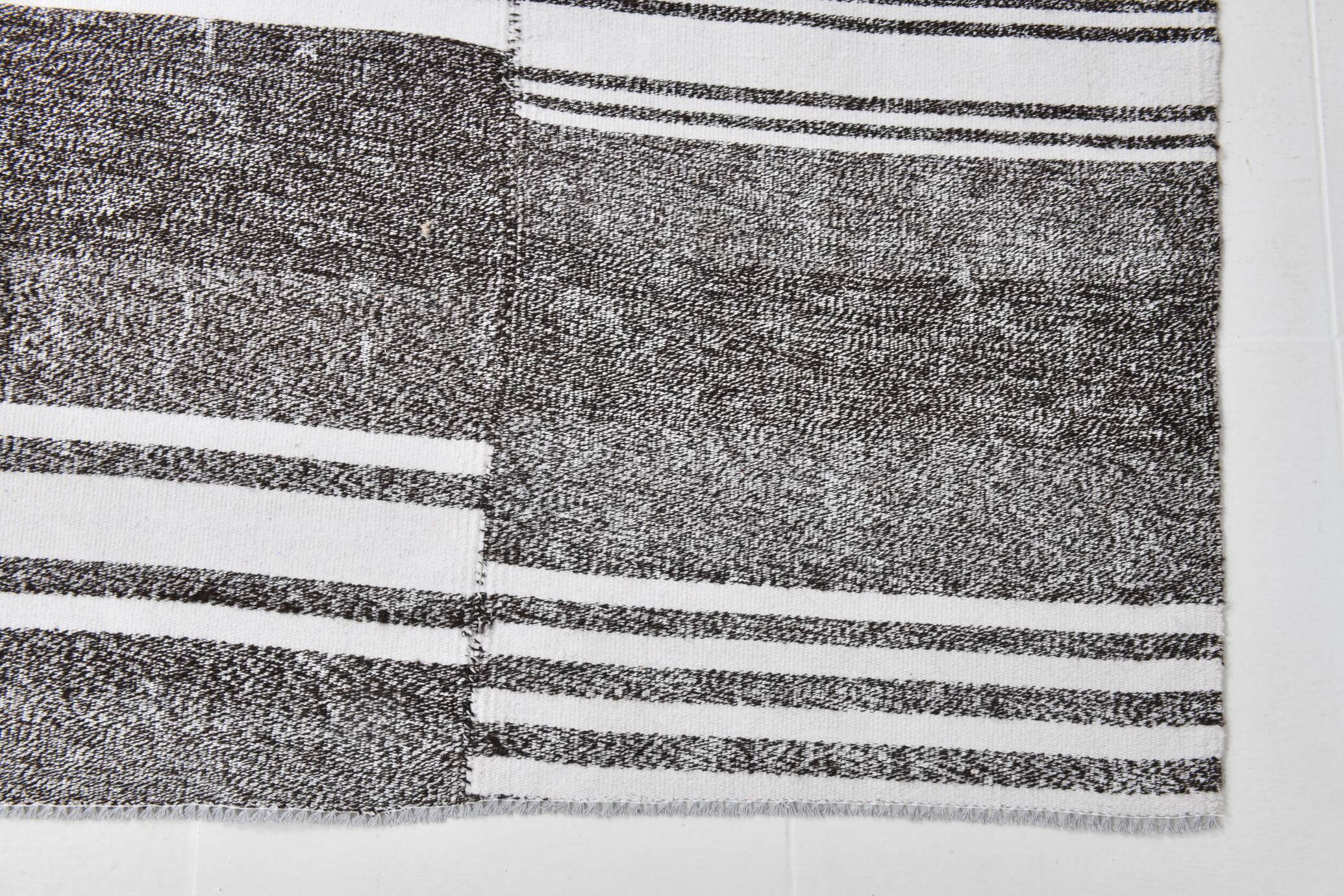 White & Black Striped Oversize Kilim Rug, 206x304Cm