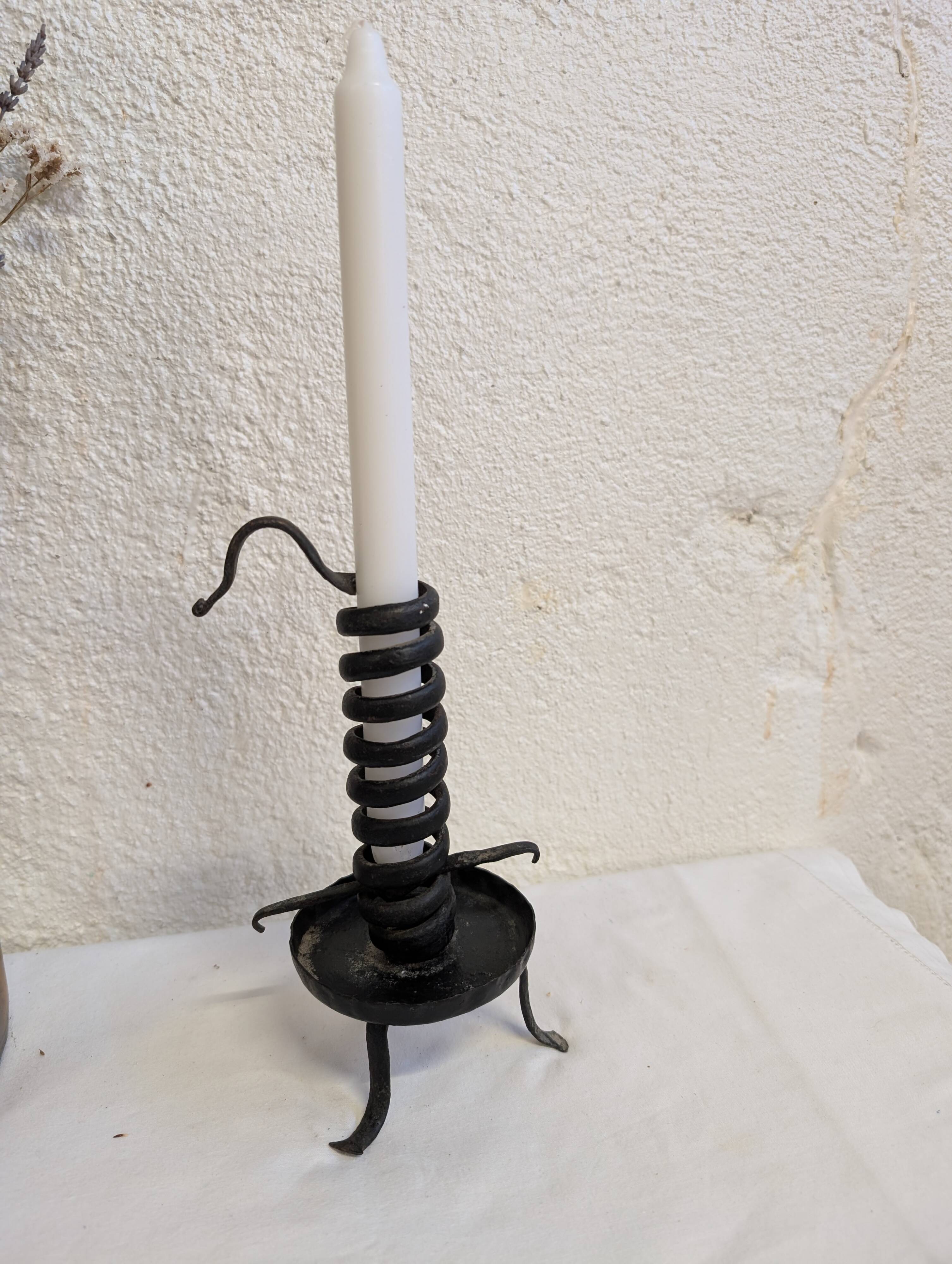 Vintage brutalist wrought iron candlestick