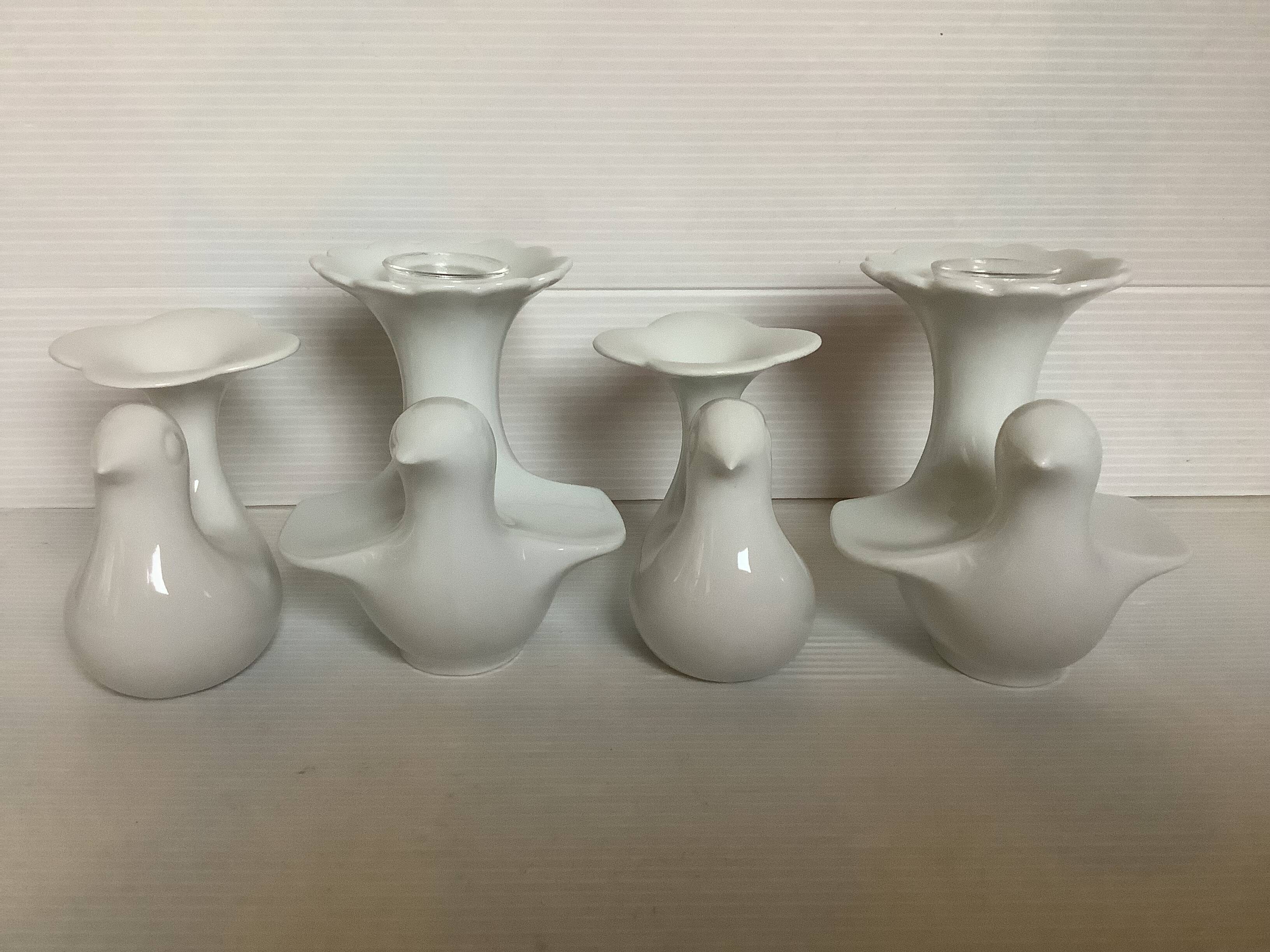 Four white bird candlesticks Arzberg Bareuther