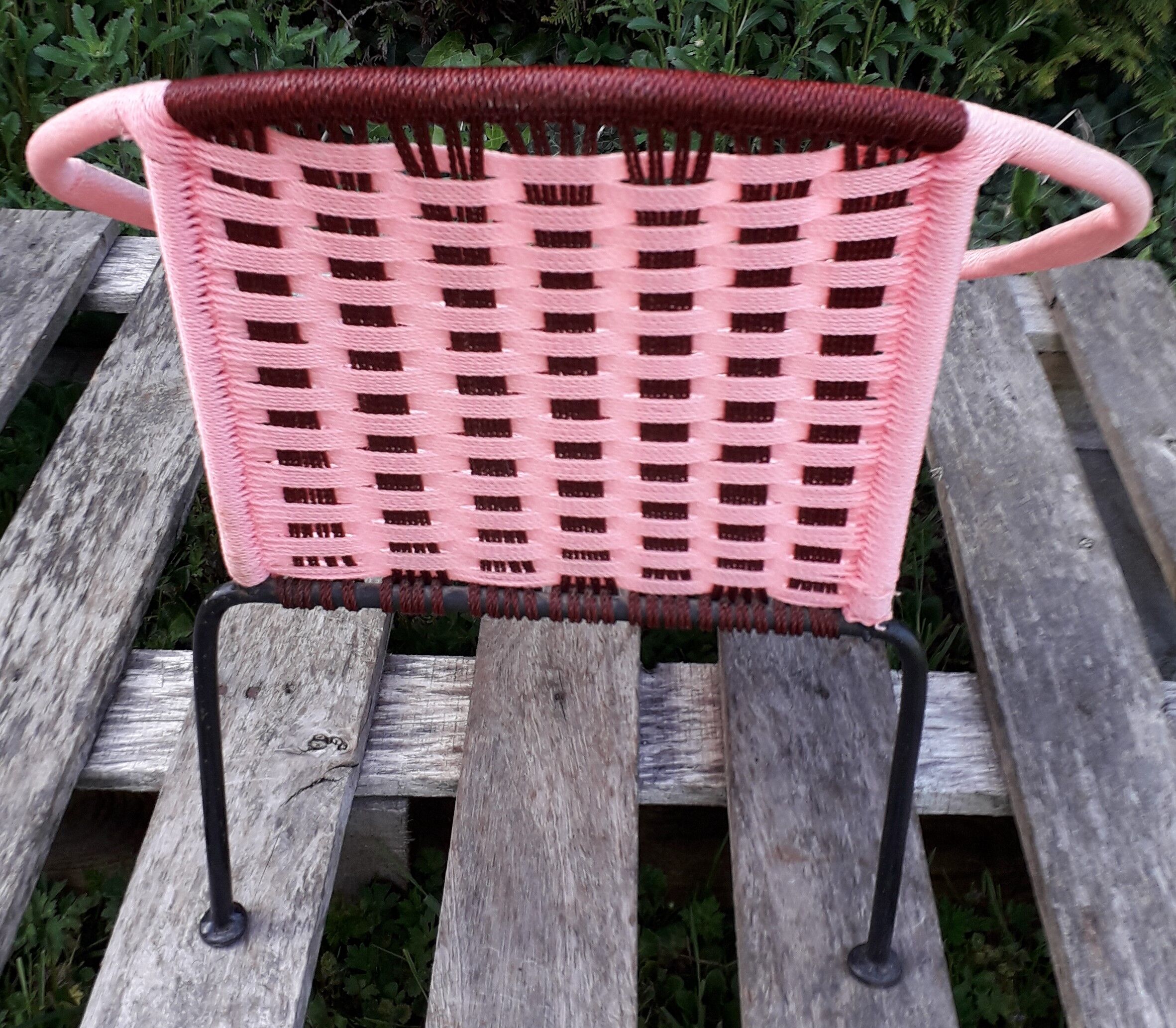 Pink nylon rope child's basket armchair