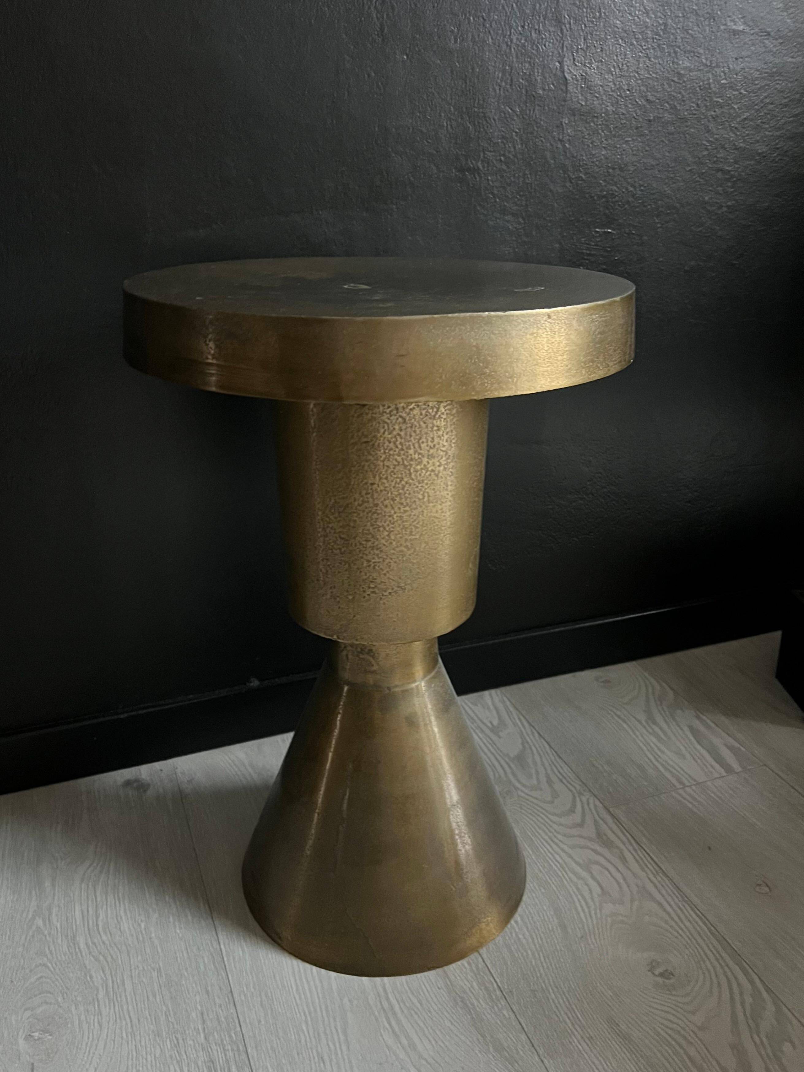 Sculptural metal side table, contemporary brassy side for modern interiors