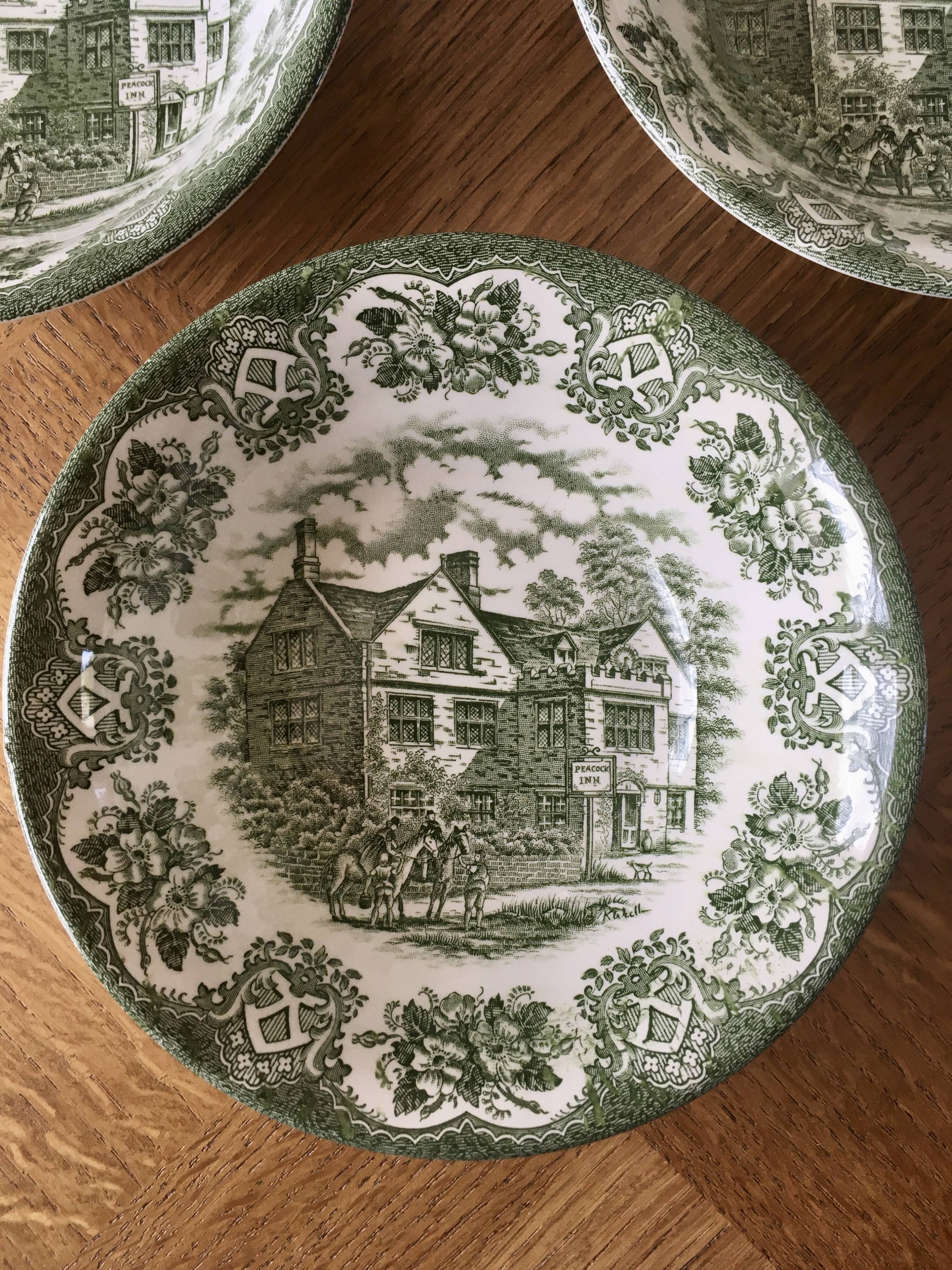 Large cups or caps plates Old Inns Series Staffordshire England