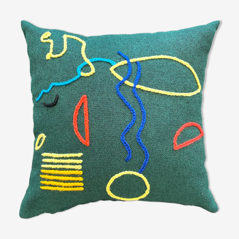 Handmade embroidered cotton cushion 45x45 cm