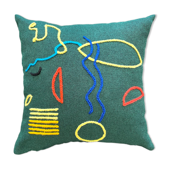 Handmade embroidered cotton cushion 45x45 cm