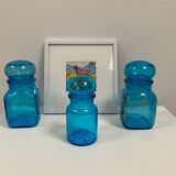 Trio of vintage turquoise blue glass jars