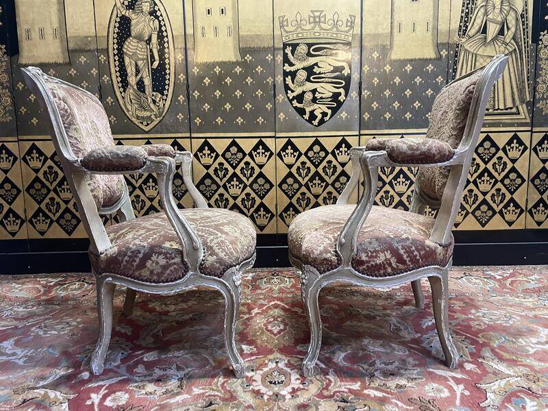 Pair of Louis XV style cabriolet armchairs in genoa velvet