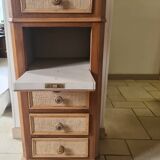 Walnut and burlap bedside table, 1900