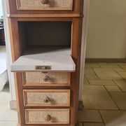 Nightstand in walnut and jute fabric, 1900