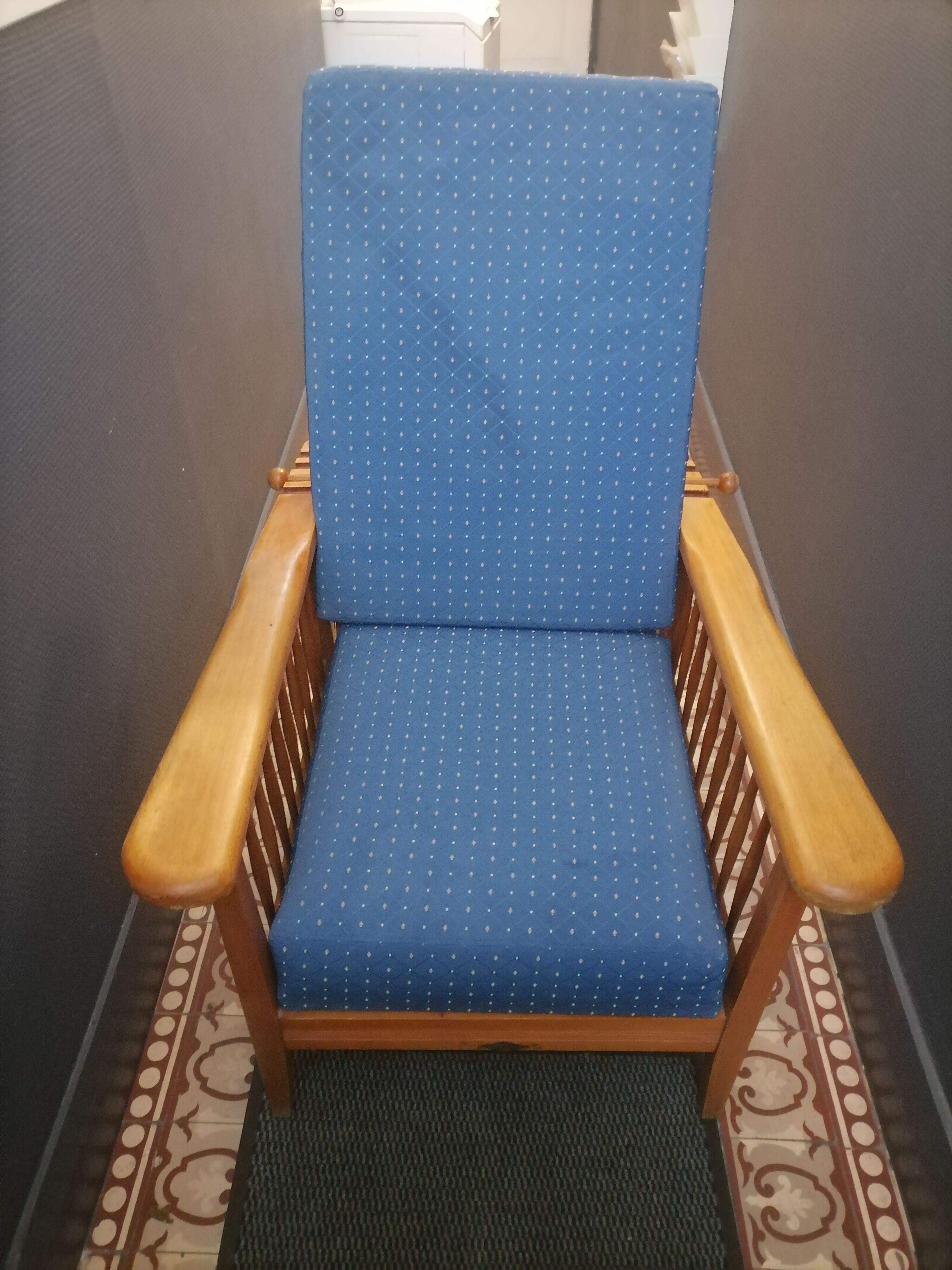 Old morris armchair marked potacol wood teak 1960 vintage