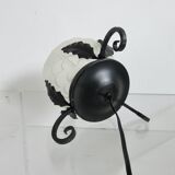 Art Deco lamp in frosted glass and wrought iron In the style of Edgard Brandt, 1930s-40s
