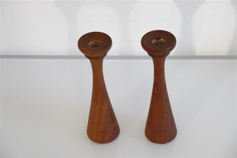 Pair of Danish teak candlesticks 1960
