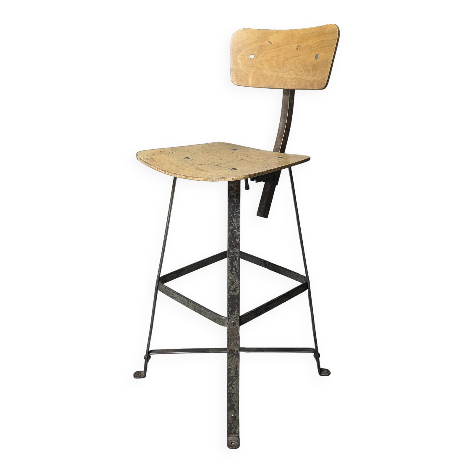 Chaise haute d'atelier Bienaise, chaise industrielle vintage