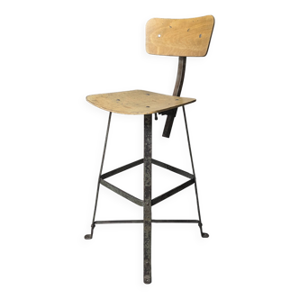 Chaise haute d'atelier Bienaise, chaise industrielle vintage