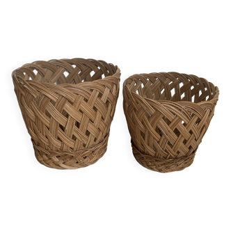 Vintage woven wicker plant pot cover