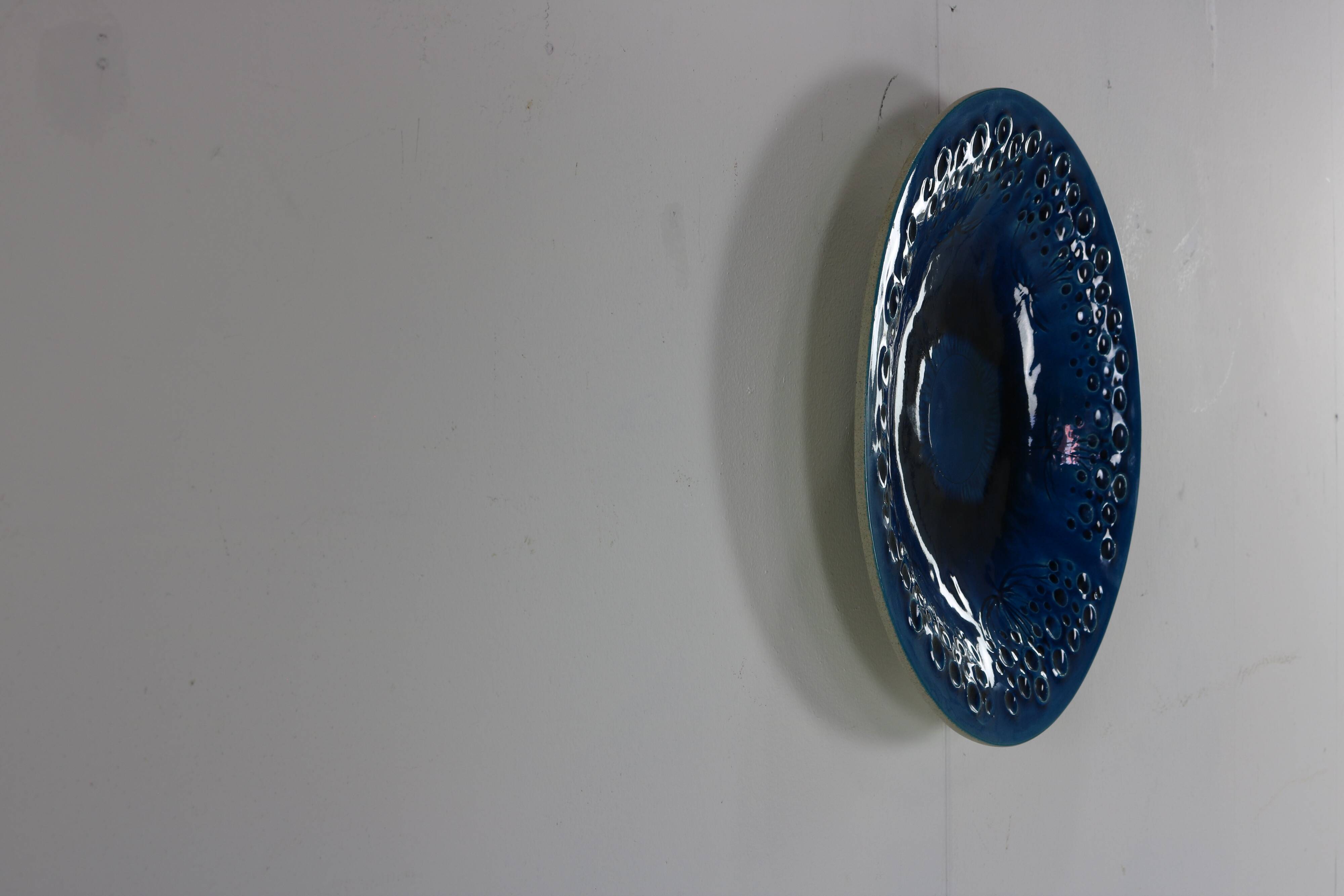 Danish mid-century blue turquoise large ceramic plate by H.A. Kahler