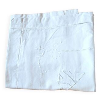 Vintage cotton pillowcase fine embroidered monogram SE Cushion cover - 72x62cm