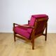 Fauteuil en bois vintage marron, framboise bordeaux, design par Z. Bączyk - 2 pièces disponibles