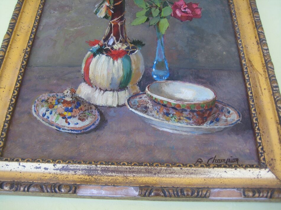Old painting, oil on cardboard, René Champion