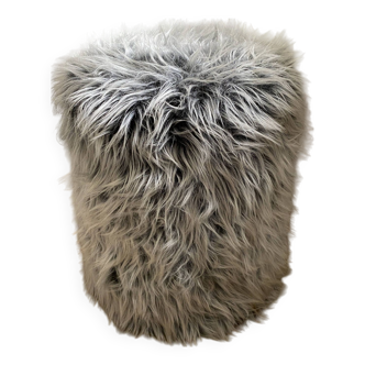 Vintage pouf in the style of Pelfran, gray long-haired synthetic fur