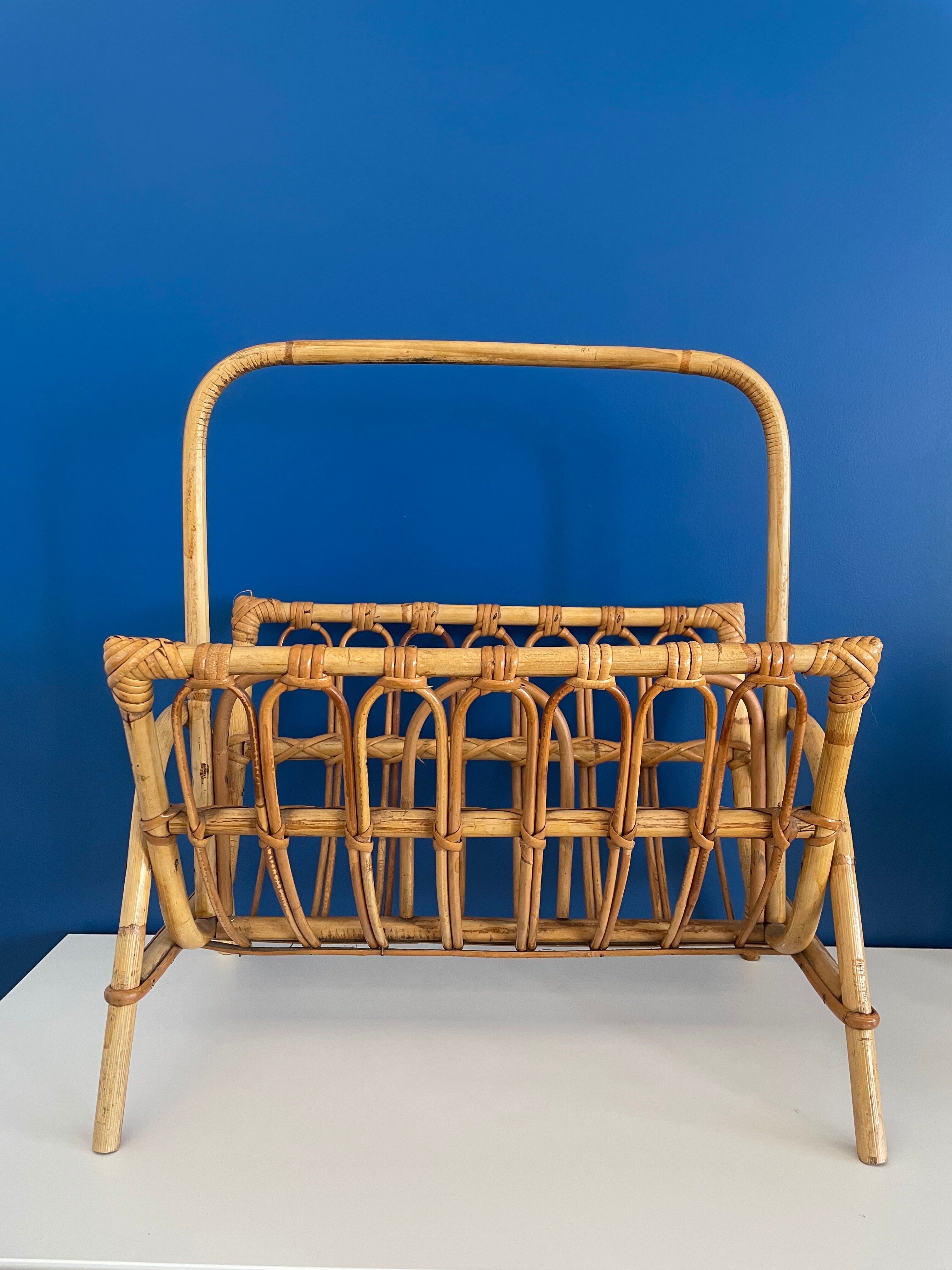 Vintage rattan magazine holder