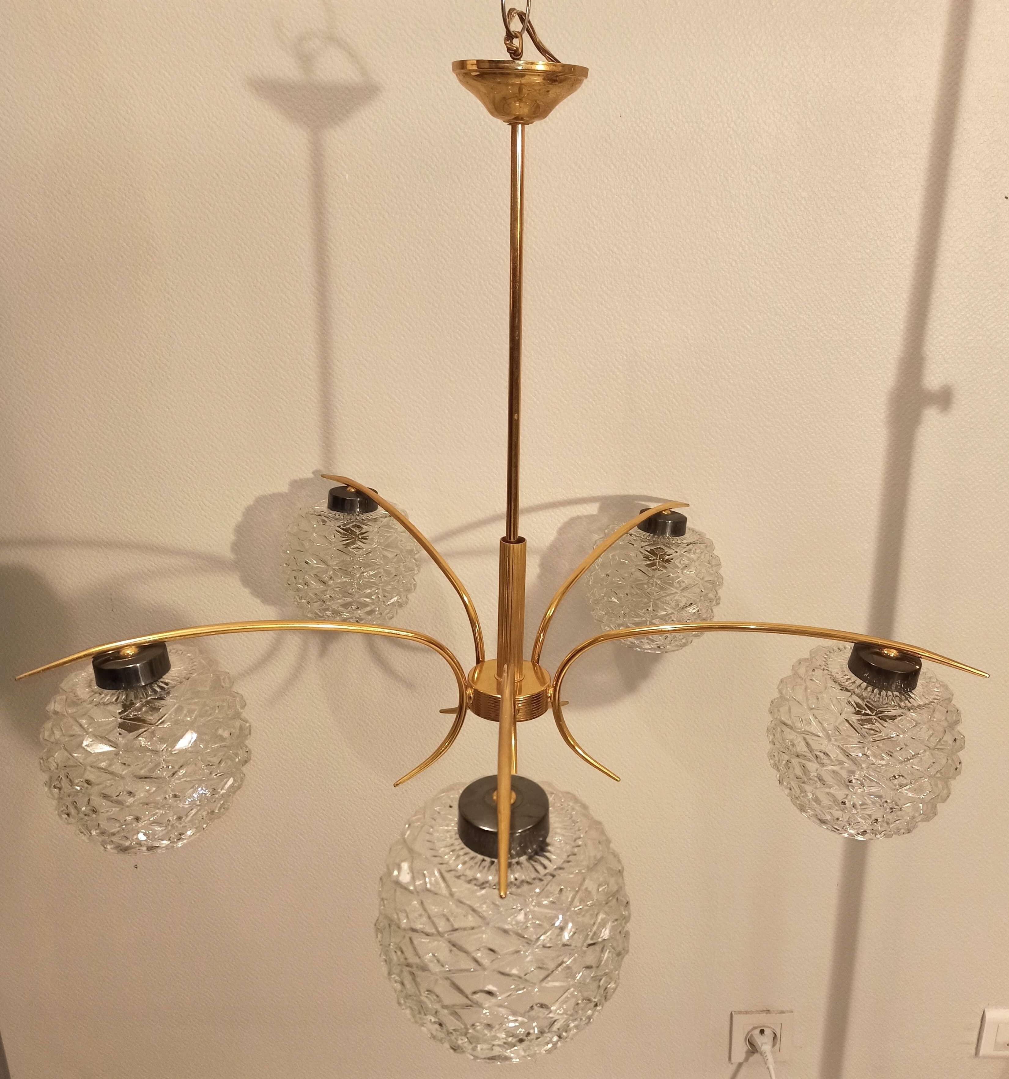 Vintage chandelier 5 burners large diameter