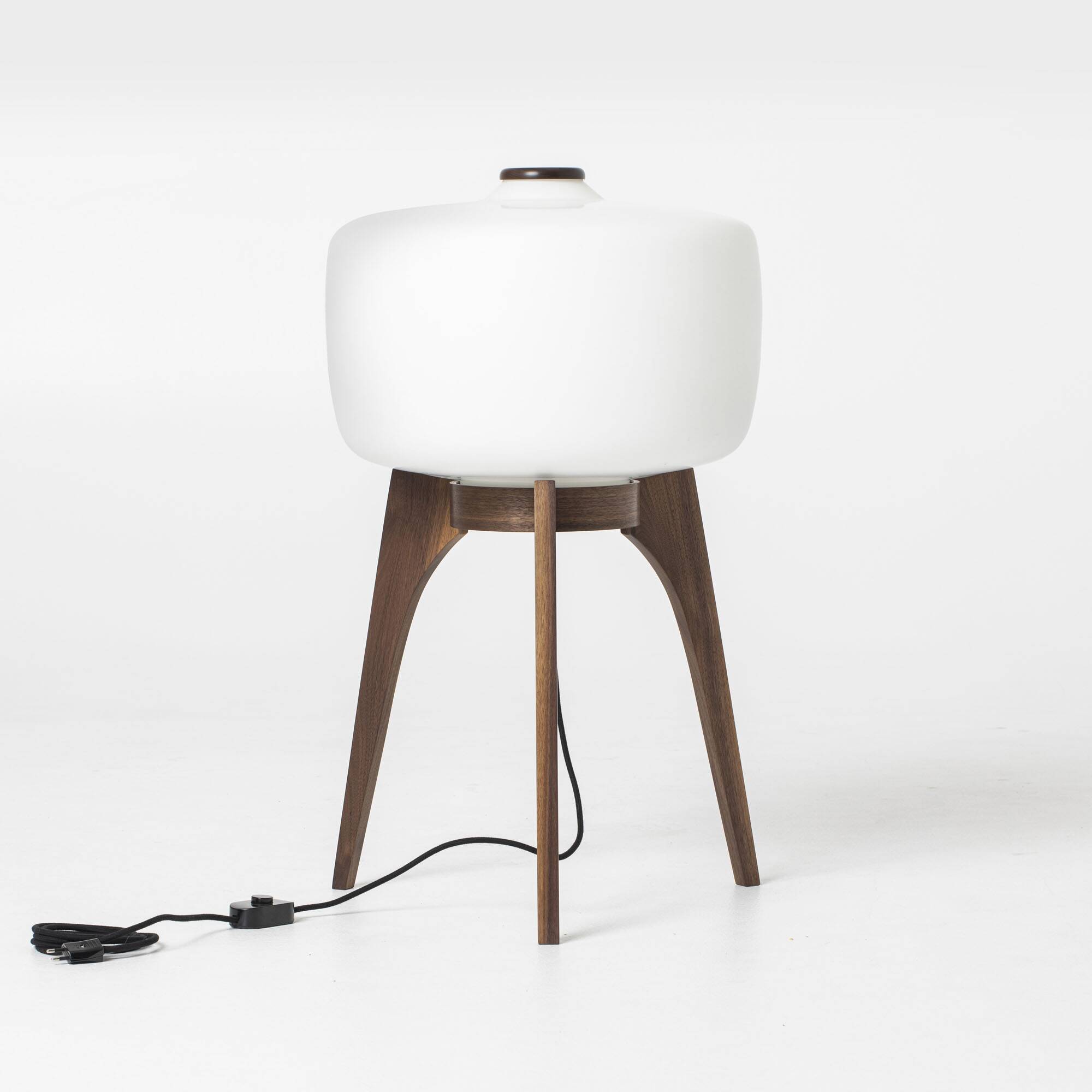 Tripod Floor Lamp in Walnut & Opaline Glass from Uluv / Valasske Mezirici, Former Czechoslovakia, 19