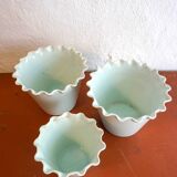 Celedon baby blue flower pots with ruffled lips set of 3