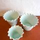 Celedon baby blue flower pots with ruffled lips set of 3