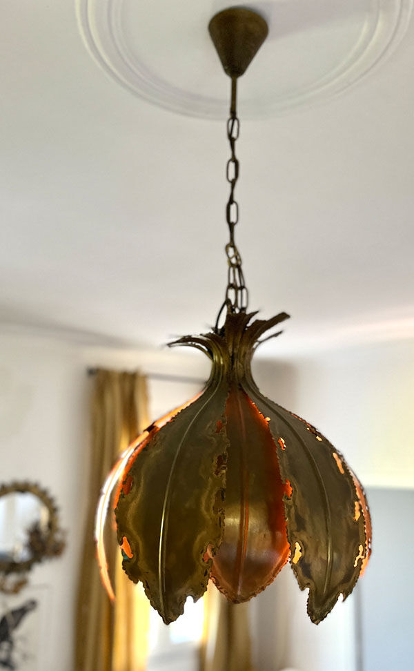 Brutalist suspension, brass leaves, Svend Aage Holm Sorensen, 1960