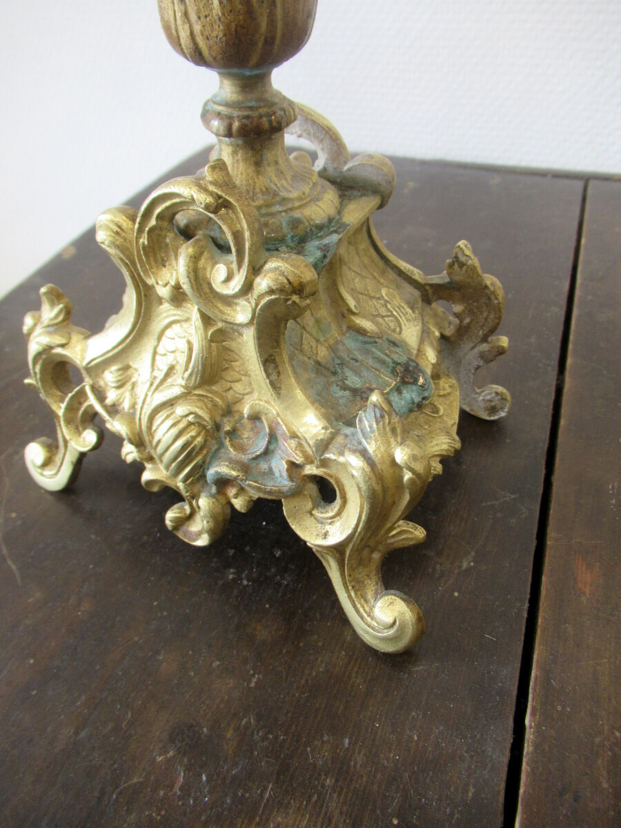 Pair of bronze candelabras and brass bobèches