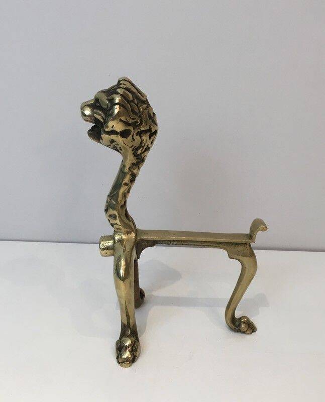 Pair of bronze andirons with lions