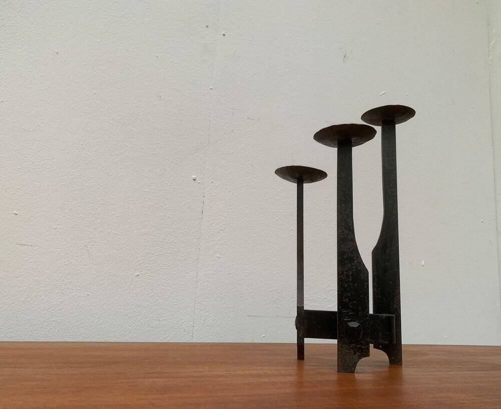 Mid-century brutalist wrought iron candlestick