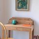 Art Deco oak desk, stripped finish, console size, 3 drawers.