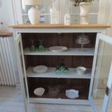 Display case, old shallow sideboard re-enchanted in cloud gray.