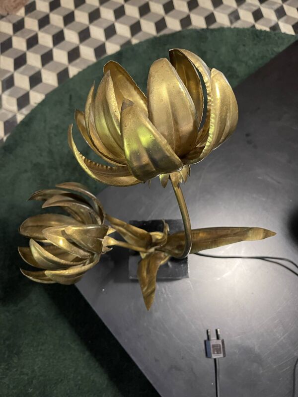 Lampe à poser fleurs en laiton Hollywood  style Jansen